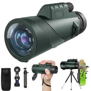 10X42 HD Monocular for Adults, Military Grade Compact Monocular Telescope with BAK-4 Prism & FMC Lens & Smartphone Holder & Tripod, Stargazing Hunting Bird Watching, Camping...