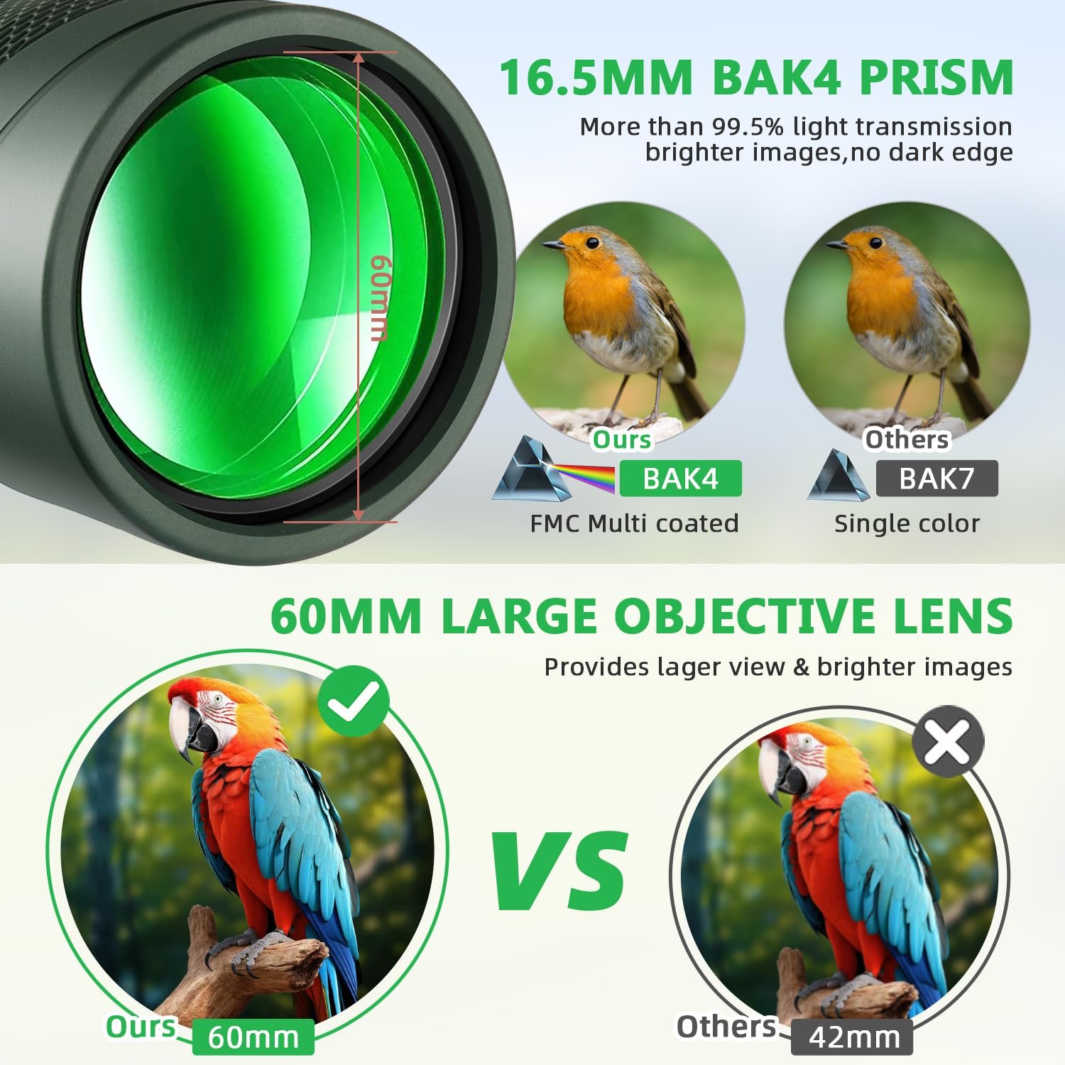 12x60 HD Monocular Telescope for Adults with Smartphone Adapter Tripod Hand Strap - High Power Monoculars Equipped with Large BAK4 Prism & FMC Lens - Suitable for Bird Watching...