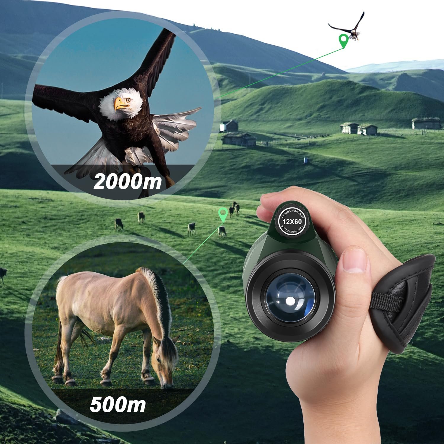 12x60 HD Monocular Telescope for Adults with Smartphone Adapter Tripod Hand Strap - High Power Monoculars Equipped with Large BAK4 Prism & FMC Lens - Suitable for Bird Watching...