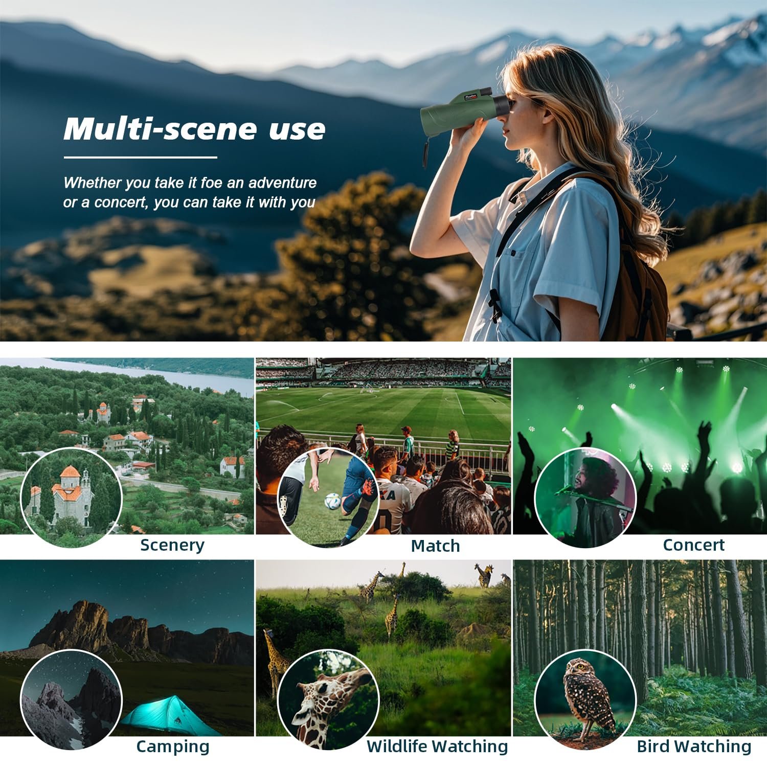 12x60 HD Monocular Telescope for Adults with Smartphone Adapter Tripod Hand Strap - High Power Monoculars Equipped with Large BAK4 Prism & FMC Lens - Suitable for Bird Watching...