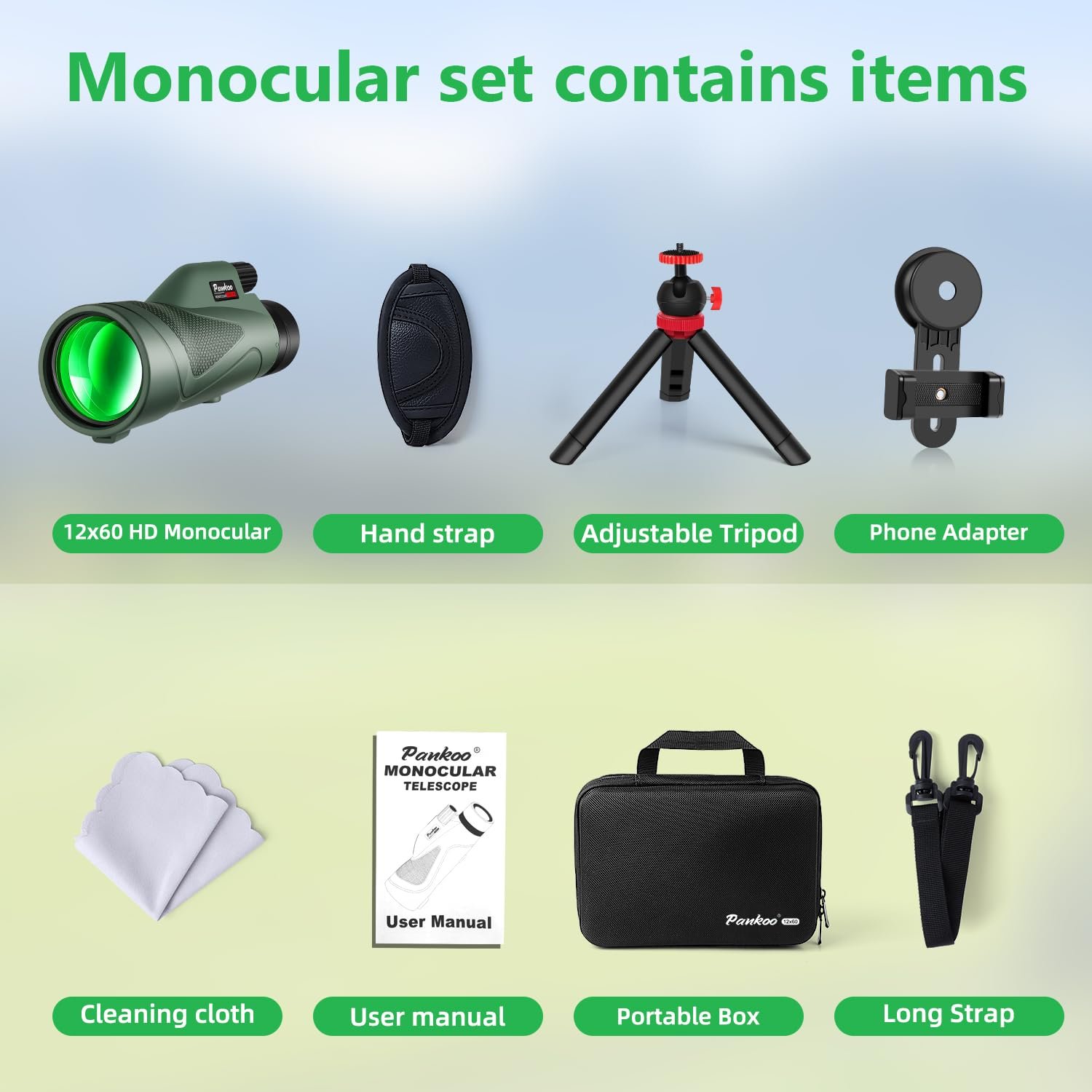 12x60 HD Monocular Telescope for Adults with Smartphone Adapter Tripod Hand Strap - High Power Monoculars Equipped with Large BAK4 Prism & FMC Lens - Suitable for Bird Watching...
