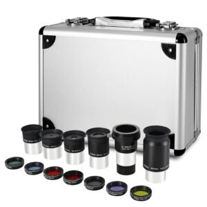 13 Piece Telescope Accessory Kit - 1.25" Telescope Eyepiece and Filter Set with a Sturdy Carry Case - 5pcs Plossl Telescope Eyepieces - 2X Barlow Lens - 7pcs Filters