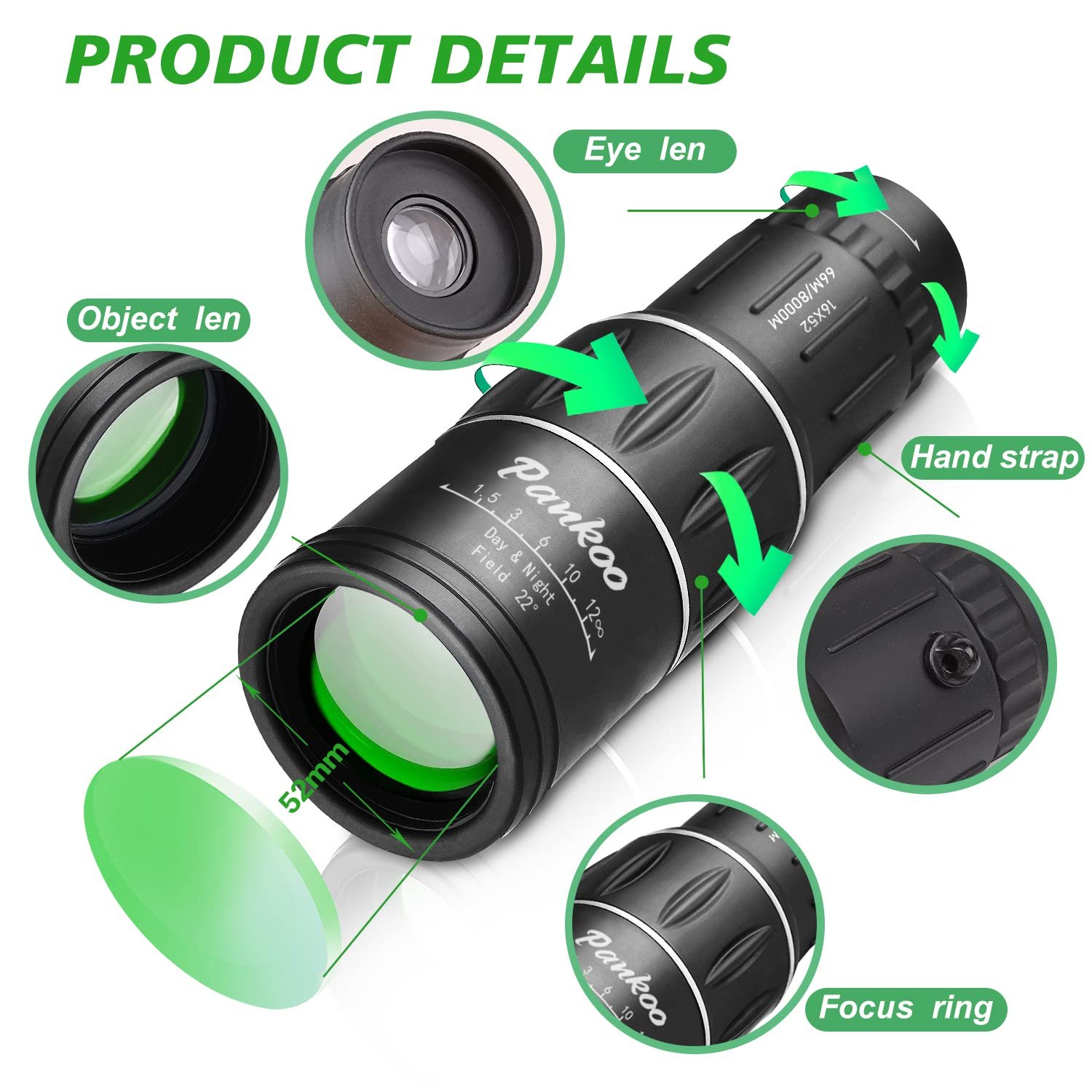 16X52 Monocular Telescope High Powered for Adults, 2023 Power Prism Compact Monoculars for Adults,HD Monocular Scope for Gifts, Outdoor Activity,Bird...