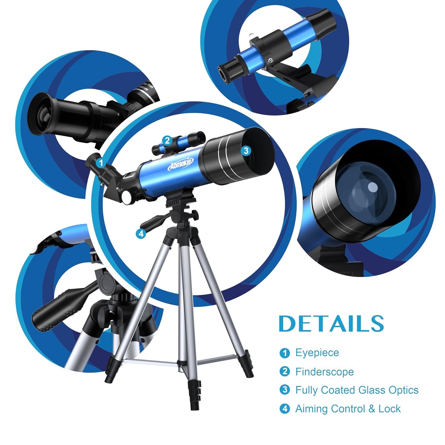 AOMEKIE 40070 Telescopes for Astronomy Beginners and Adults 70mm Astronomical Telescopes with Adjustable Tripod K6/25 Eyepieces Phone Adapter