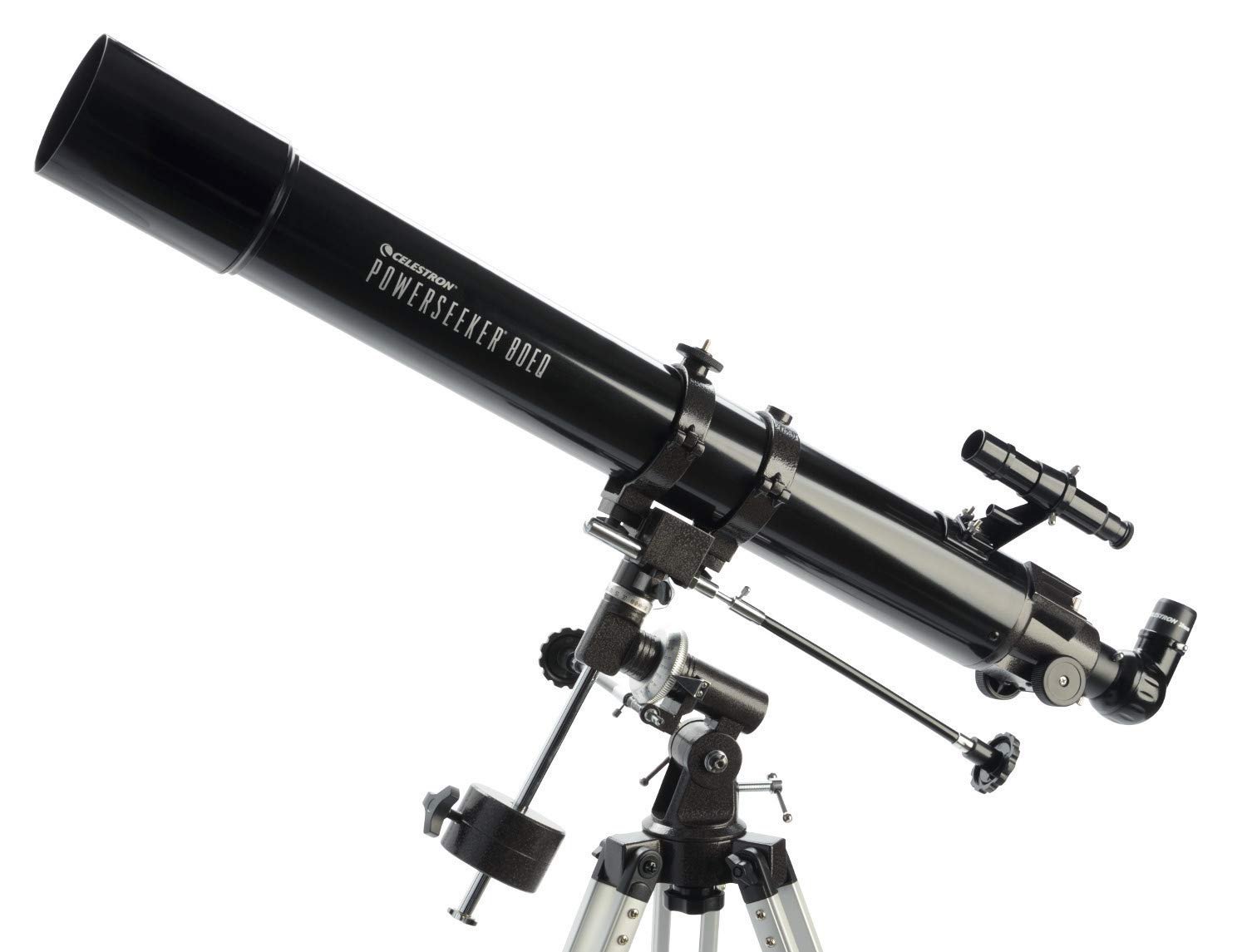 Celestron 21048 PowerSeeker 80EQ Refractor Telescope - Includes Two Eyepieces, Erect Image Diagonal, 3X Barlow Lens, Height-Adjustable Tripod and Deluxe Accessory Tray, Black