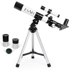 ESAKO Telescope for Kids, 100x Magnification, Kids Telescope with Two Eyepieces, Finder Scope, Tabletop Tripod Educational Gift