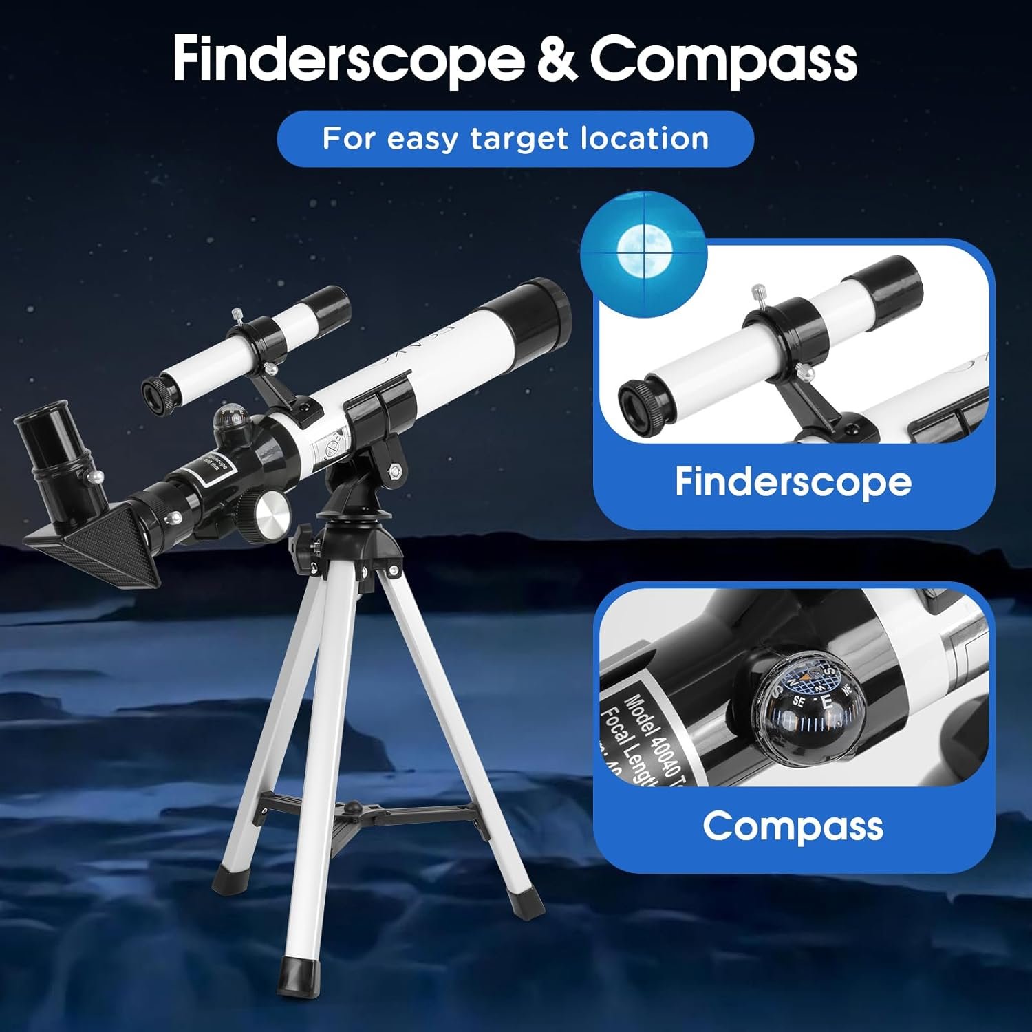 ESAKO Telescope for Kids, 100x Magnification, Kids Telescope with Two Eyepieces, Finder Scope, Tabletop Tripod Educational Gift