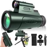 Monocular Telescope with Lights HD Monoculars 80x100 for Adults High Powered Monocular for Hunting with Smartphone Holder & Tripod, Handheld Telescope Suitable for Bird Watching...