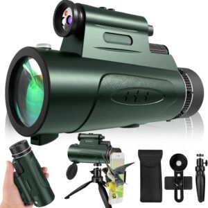 Monocular Telescope with Lights HD Monoculars 80x100 for Adults High Powered Monocular for Hunting with Smartphone Holder & Tripod, Handheld Telescope Suitable for Bird Watching...