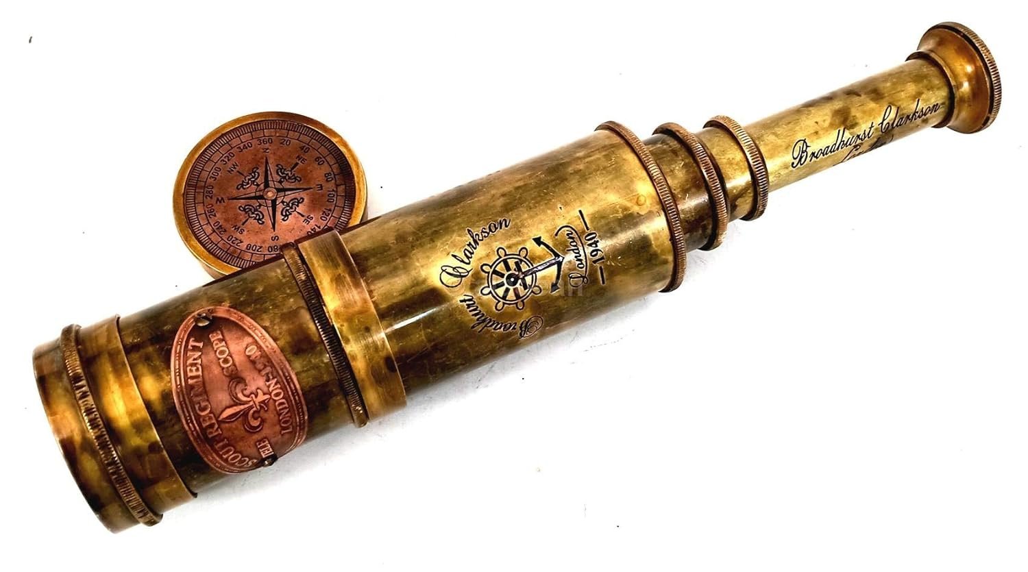 Scout Regiment Brass Telescope 19" London 1940 Broadhurt Clarkson Antique Replica Spyglass Scope High Resolution DF Lens Brilliant Magnification (Scout -19")