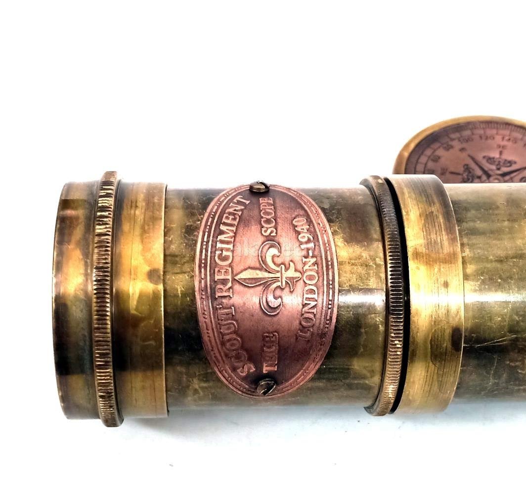 Scout Regiment Brass Telescope 19" London 1940 Broadhurt Clarkson Antique Replica Spyglass Scope High Resolution DF Lens Brilliant Magnification (Scout -19")
