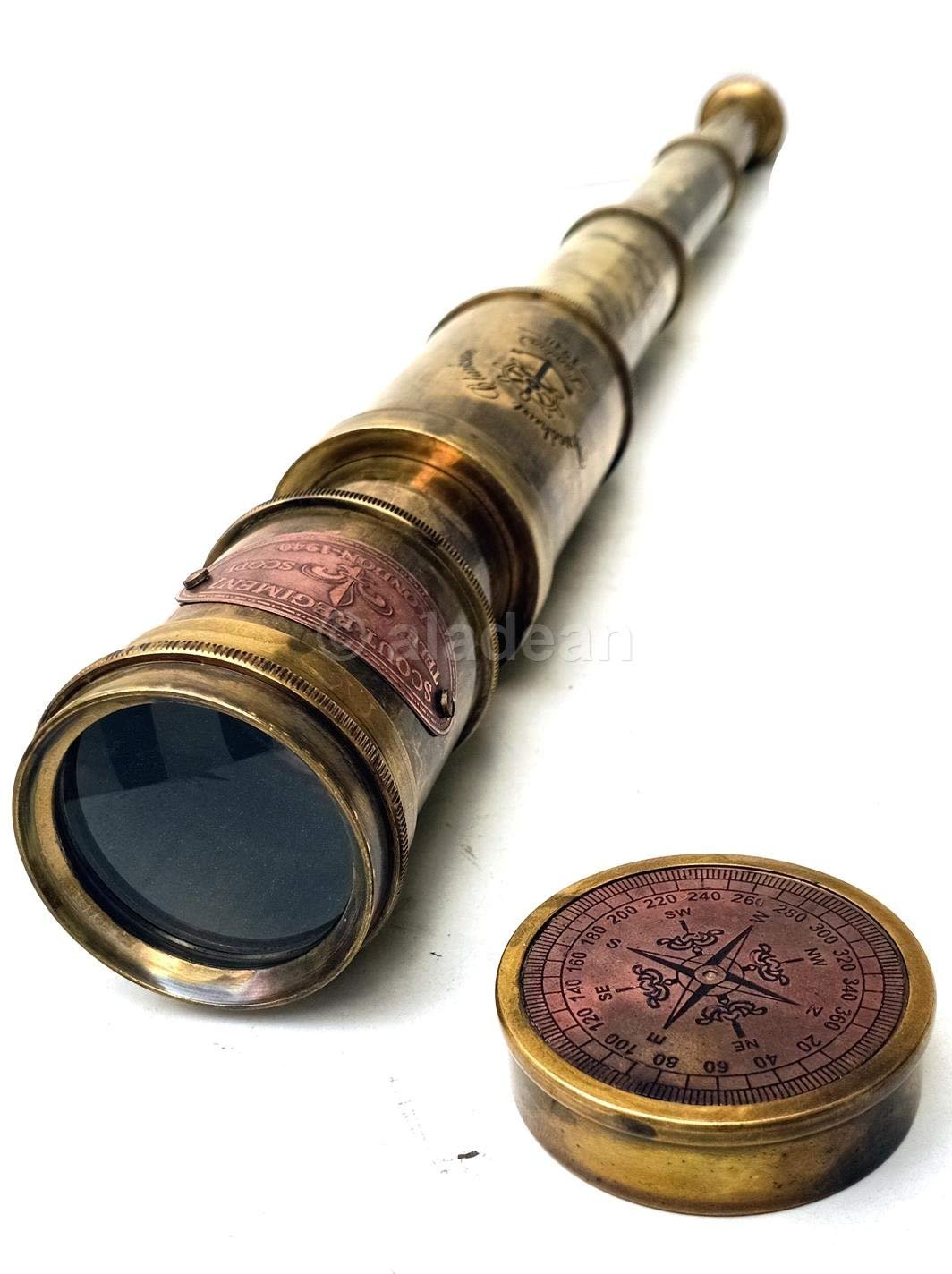 Scout Regiment Brass Telescope 19" London 1940 Broadhurt Clarkson Antique Replica Spyglass Scope High Resolution DF Lens Brilliant Magnification (Scout -19")