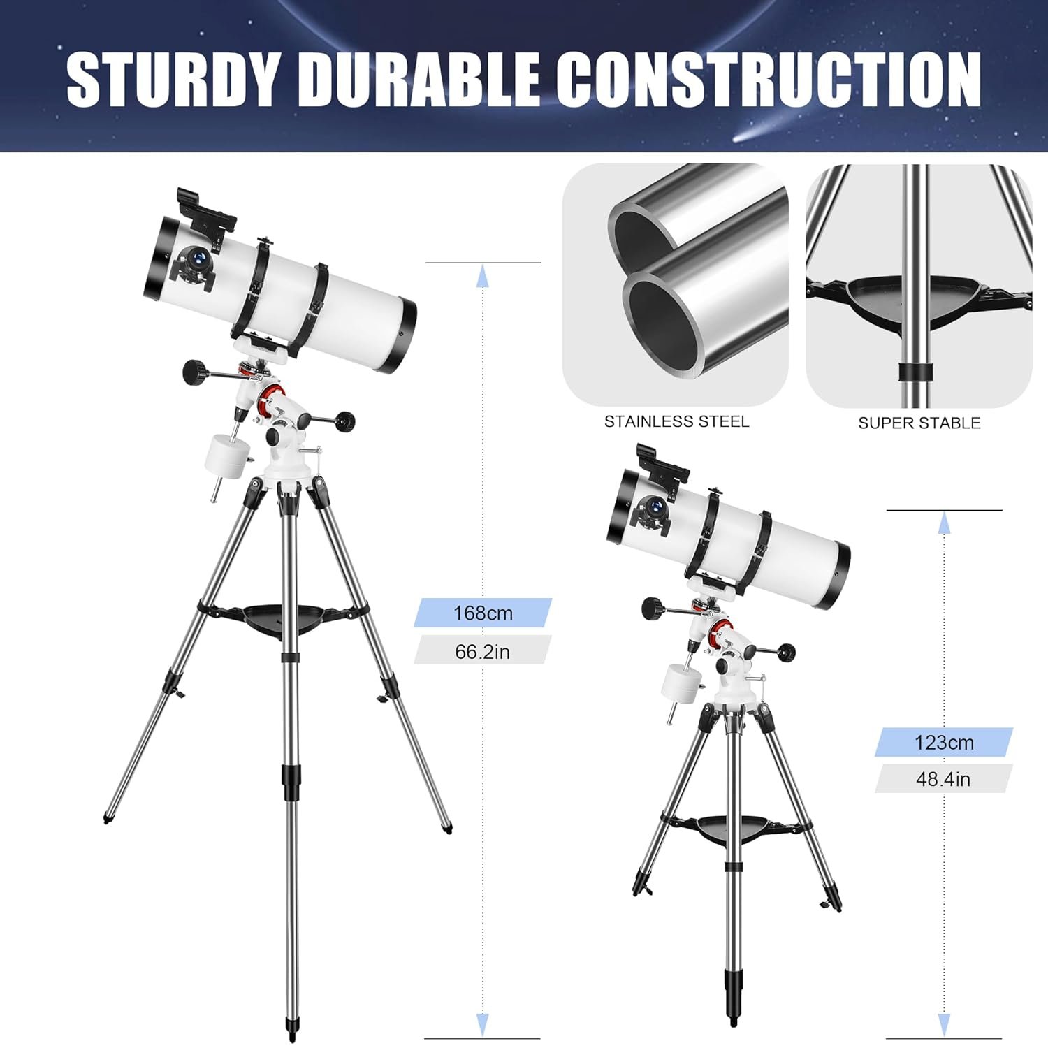 Telescope 150EQ Astronomical Reflector Telescopes for Adults,Professional Manual Equatorial Telescope for Beginners.Comes with 2X Barlow Lens Phone Adapter,Stainless Tripod and...