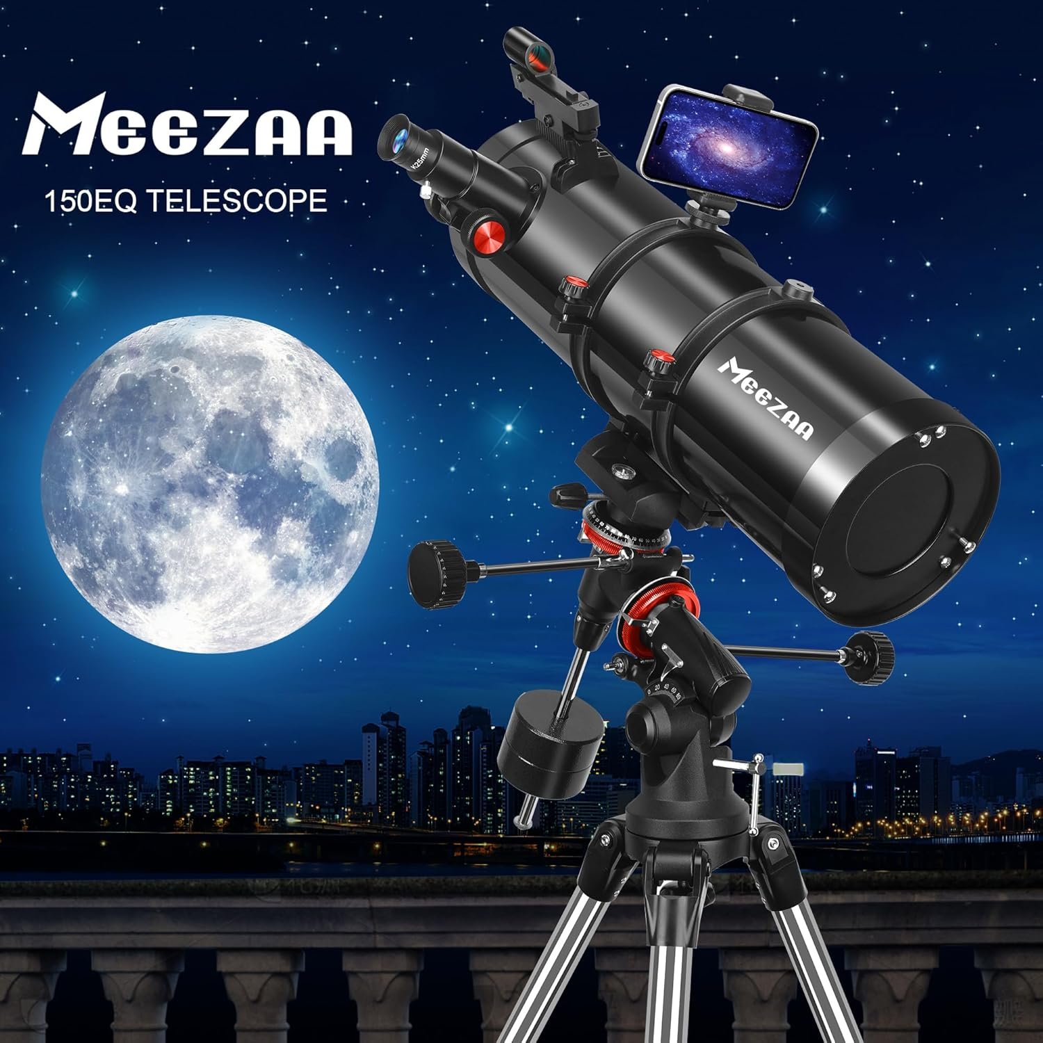 Telescope, 150EQ Reflector Telescope for Adults Astronomy Beginners, Manual Equatorial Professional Telescopes Astronomy with 2X Barlow Lens, Phone Adapter, Adjustable Tripod...