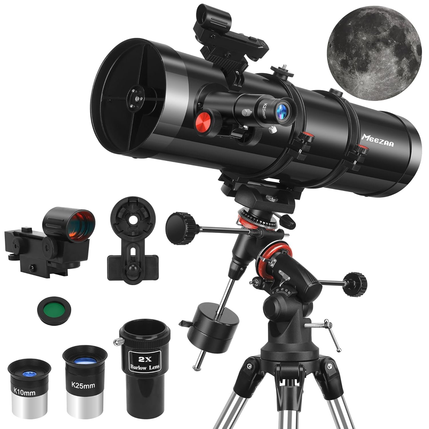 Telescope, 150EQ Reflector Telescope for Adults Astronomy Beginners, Manual Equatorial Professional Telescopes Astronomy with 2X Barlow Lens, Phone Adapter, Adjustable Tripod...