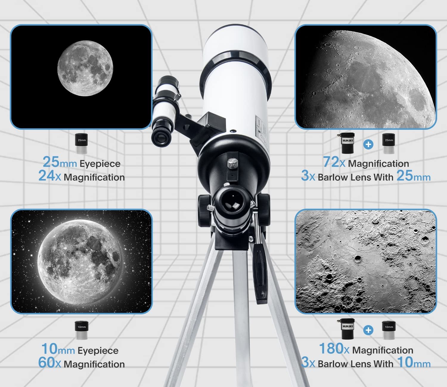Telescope for Adults & Beginner Astronomers - 80mm Aperture 600mm Fully Multi-Coated High Transmission Coatings with AZ Mount Tripod Phone Adapter, Carrying Bag, Wireless Control.
